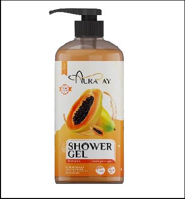 Auraray Shower Gel Papaya 1000ml gently exfoliates and rejuvenates the skin